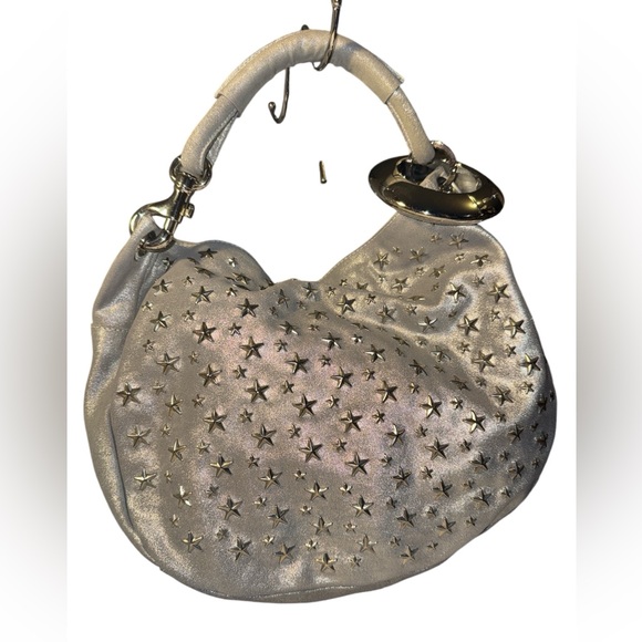 Jimmy Choo Silver Leather Star Studded Sky Bangle Hobo EUC w/ dustbag - Picture 2 of 13